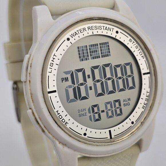 44MM Men's Digital Watch White Case Cream Plastic Bands New Battery - Picture 4 of 14